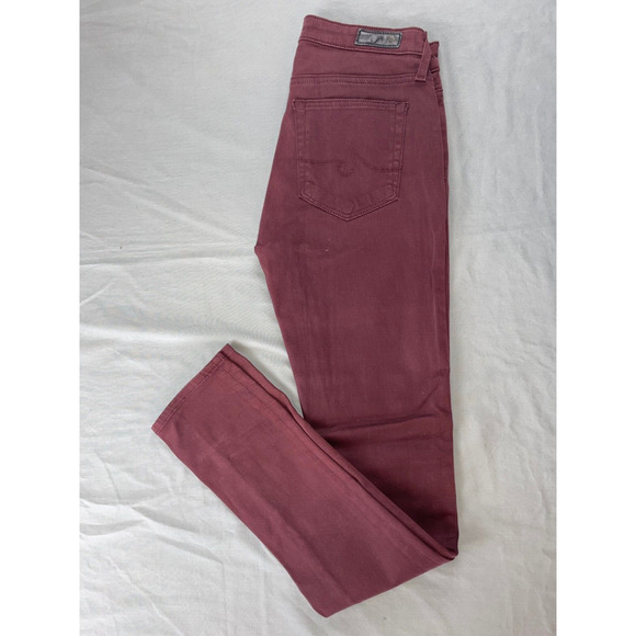 Ag Adriano Goldschmied Denim - AG 'The Prima' Cigarette Leg Lightweight Sateen Jeans. Burgundy, Women's 24R GUC